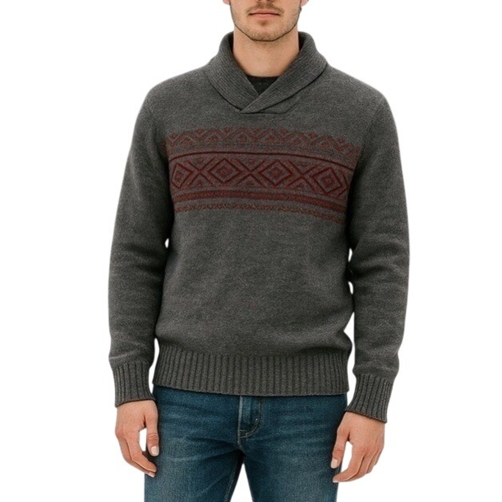 Eddie Bauer Gray & Maroon Sweater with High Collar